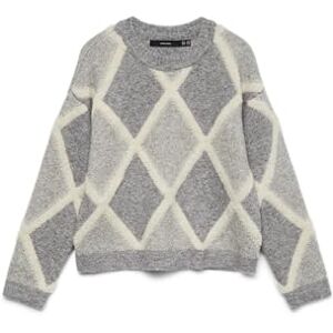 VERO MODA Vmargie Ls O-hals tröja, Medium grå melerad, M VERO MODA Vmargie Ls O-hals tröja, Medium grå melerad, M