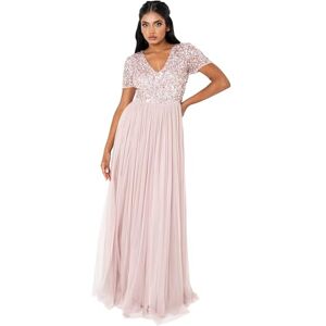 Maya Deluxe damklänning för bröllopsgäst plus size imperium hög midja paljetter kortärmad kväll brudtärna, Frostad rosa, 42 SE Maya Deluxe damklänning för bröllopsgäst plus size imperium hög midja paljetter kortärmad kväll brudtärna, Frostad rosa, 42 SE