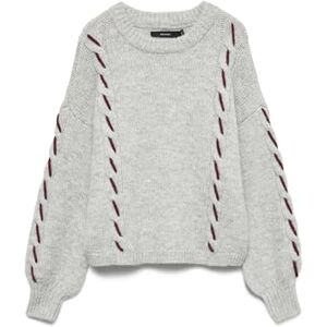 VERO MODA Vmilina Ls O-hals handstygn tröja, Ljusgrå melange, S VERO MODA Vmilina Ls O-hals handstygn tröja, Ljusgrå melange, S
