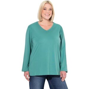 Ulla Popken damer stora storlekar överdimensionerade plus size skjorta, V-hals, avslappnad, långärmad, Grön, 62-64 Ulla Popken damer stora storlekar överdimensionerade plus size skjorta, V-hals, avslappnad, långärmad, Grön, 62-64