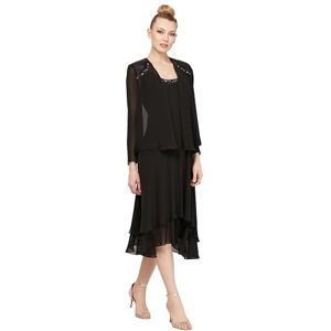 S.L. Fashions Women's Mother of The Bride Dress with Embellished Neckline & Shoulder, Wedding Guest (Petite and Regular Sizes), Black, 6P S.L. Fashions Women's Mother of The Bride Dress with Embellished Neckline & Shoulder, Wedding Guest (Petite and Regular Sizes), Black, 6P