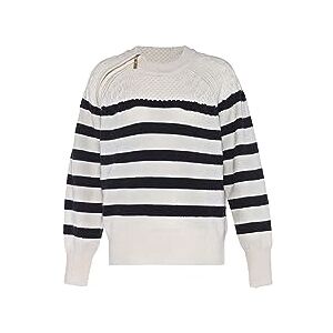 faina Damer vintage randig diagonal dragkedja tröja design stickad ull vit storlek M/L, benvit, M faina Damer vintage randig diagonal dragkedja tröja design stickad ull vit storlek M/L, benvit, M