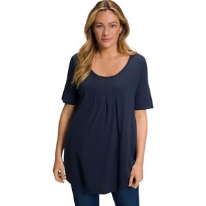 Ulla Popken dam, A-linje, rund hals, halvarm, dekorativ veckad T-shirt, marinblå, 58/60 SE Ulla Popken dam, A-linje, rund hals, halvarm, dekorativ veckad T-shirt, marinblå, 58/60 SE