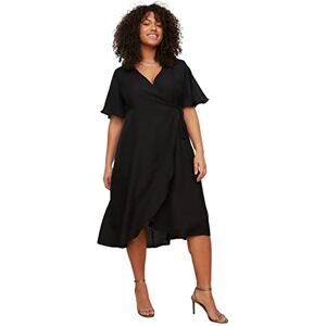 Trendyol Dam stora storlekar midi omlottsnitt avslappnad passform tyg plus-size klänning, svart, 48 SE Trendyol Dam stora storlekar midi omlottsnitt avslappnad passform tyg plus-size klänning, svart, 48 SE