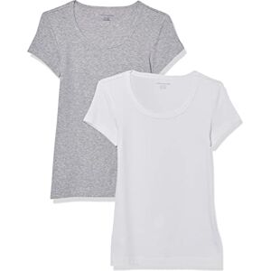 Amazon Essentials Women's T-shirt med smal passform med holkärm och rund hals, Pack of 2, Ljusgrå ljung/Vit, XXL Amazon Essentials Women's T-shirt med smal passform med holkärm och rund hals, Pack of 2, Ljusgrå ljung/Vit, XXL