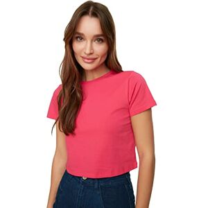 Trendyol Damer Women Crew Neck Knit Basics Regular Fit Basic stickad T-shirt med rund hals, fuchsia, S Trendyol Damer Women Crew Neck Knit Basics Regular Fit Basic stickad T-shirt med rund hals, fuchsia, S