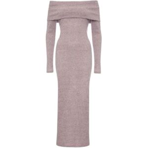 Swing Fashion beige, lång stickad klänning med spansk hals och utsvängd kjoldel Tori Storlek XS/S, Beige, XS Swing Fashion beige, lång stickad klänning med spansk hals och utsvängd kjoldel Tori Storlek XS/S, Beige, XS