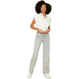 Trendyol Kvinnors höga ben med grå tvätt effekt jeans, 42 Trendyol Kvinnors höga ben med grå tvätt effekt jeans, 42