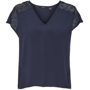 VERO MODA dam Vmrusk Lace V-hals Ss WVN Ga Top, marinblå blazer, S VERO MODA dam Vmrusk Lace V-hals Ss WVN Ga Top, marinblå blazer, S