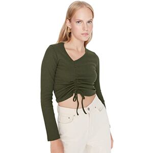 Trendyol Dam anpassad basic asymmetrisk krage stickad blus, Khaki, S Trendyol Dam anpassad basic asymmetrisk krage stickad blus, Khaki, S