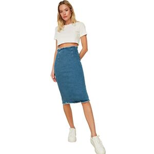 Trendyol blå tip tofs denim skirt kjol dam, Färg: blå, 32 Trendyol blå tip tofs denim skirt kjol dam, Färg: blå, 32