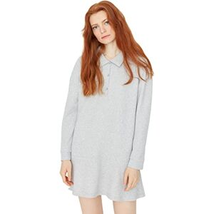 Trendyol Dam loungewear oversize standard stående krage vävd klänning dam, gråmelerad, XS Trendyol Dam loungewear oversize standard stående krage vävd klänning dam, gråmelerad, XS