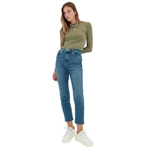 Trendyol Dam Blue Room Dashed High Waist Slim Fit Jeans, blå, 32 SE Trendyol Dam Blue Room Dashed High Waist Slim Fit Jeans, blå, 32 SE