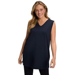 Ulla Popken damtopp, V-hals, avslappnad, ärmlös, bomull t-shirt, Marinblå, 54-56 Ulla Popken damtopp, V-hals, avslappnad, ärmlös, bomull t-shirt, Marinblå, 54-56