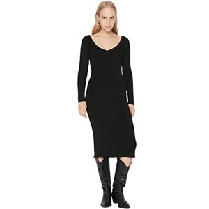 Trendyol Dam design midi bodycon figursydd stickad klänning, Svart, S Trendyol Dam design midi bodycon figursydd stickad klänning, Svart, S