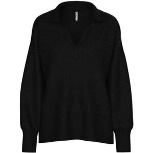 PIECES Pcmalou Ls Polo Knit Noos Bc, svart, XL PIECES Pcmalou Ls Polo Knit Noos Bc, svart, XL