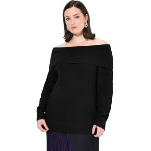 Ulla Popken damer stora storlekar överdimensionerade plus size tröja, axelurringning, långärmad, mjuk finstickad, svart, 54/56 SE Ulla Popken damer stora storlekar överdimensionerade plus size tröja, axelurringning, långärmad, mjuk finstickad, svart, 54/56 SE
