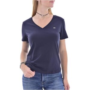 Tommy Jeans dam t-shirt kortärmad TJW Slim Soft V-ringning, Twilight Navy, XS Tommy Jeans dam t-shirt kortärmad TJW Slim Soft V-ringning, Twilight Navy, XS