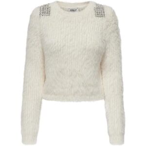 ONLY Women's Onlsuri Ls Bling Crop O-Neck PRM KNT tröja, Cloud Dancer-Detaljer: Silver, L, Cloud Dancer Detaljer: Silver, L ONLY Women's Onlsuri Ls Bling Crop O-Neck PRM KNT tröja, Cloud Dancer-Detaljer: Silver, L, Cloud Dancer Detaljer: Silver, L