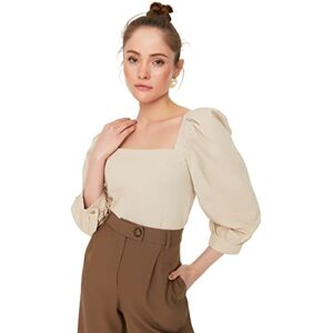 Trendyol Dam, karréurringning, enfärgad, figurnära blus, blus, Nerz, 34 Trendyol Dam, karréurringning, enfärgad, figurnära blus, blus, Nerz, 34
