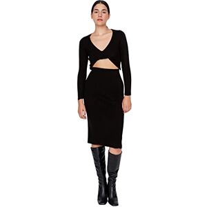 Trendyol Dam midi bodycon anpassad stickad klänning, Svart, M Trendyol Dam midi bodycon anpassad stickad klänning, Svart, M