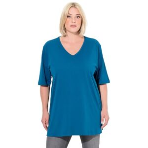 Ulla Popken Basic damskjorta, V-ringad, avslappnad, halvlång ärm T, dimbar, Blå grön, 36-38 Ulla Popken Basic damskjorta, V-ringad, avslappnad, halvlång ärm T, dimbar, Blå grön, 36-38