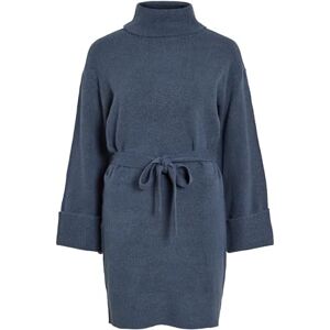 Vila Virolfie L/S knytbälte stickad klänning – Noos, Vintage Indigo, S Vila Virolfie L/S knytbälte stickad klänning – Noos, Vintage Indigo, S