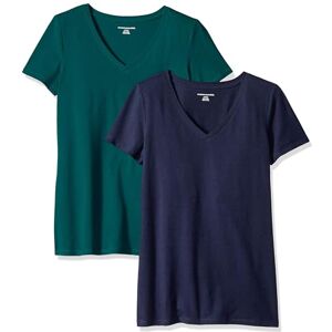Amazon Essentials Women's Kortärmad V-ringad T-shirt klassisk passform, Pack of 2, Marinblå/Mörkgrön, L Amazon Essentials Women's Kortärmad V-ringad T-shirt klassisk passform, Pack of 2, Marinblå/Mörkgrön, L
