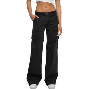 Urban Classics kvinnors damer hög midja rak denim cargobyxor, Svart tvättad, 50 SE Urban Classics kvinnors damer hög midja rak denim cargobyxor, Svart tvättad, 50 SE