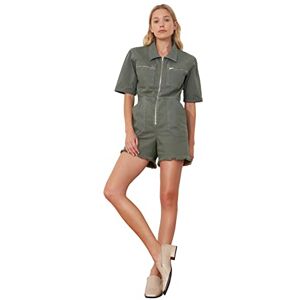 Trendyol Dam Beli gummi denim shorts overall, kaki, små Trendyol Dam Beli gummi denim shorts overall, kaki, små