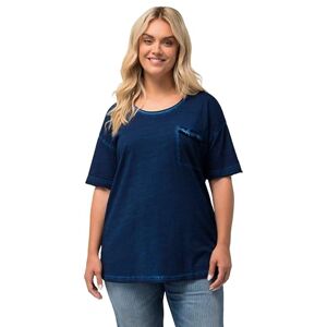 Ulla Popken dam, oversized, Cold Dye, rundad v-ringad t-shirt, blå, 46-48 Ulla Popken dam, oversized, Cold Dye, rundad v-ringad t-shirt, blå, 46-48