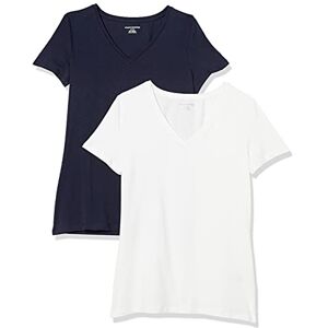 Amazon Essentials Women's Kortärmad V-ringad T-shirt klassisk passform, Pack of 2, Marinblå/Vit, L Amazon Essentials Women's Kortärmad V-ringad T-shirt klassisk passform, Pack of 2, Marinblå/Vit, L
