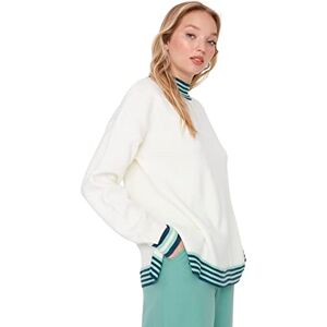 Trendyol Dam hög hals färgblock vanlig tröja sweatshirt, Ecru, L, Ecru Trendyol Dam hög hals färgblock vanlig tröja sweatshirt, Ecru, L, Ecru