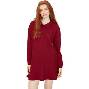 Trendyol Dam loungewear oversize standard stående krage vävd klänning dam, Vinröd, S Trendyol Dam loungewear oversize standard stående krage vävd klänning dam, Vinröd, S