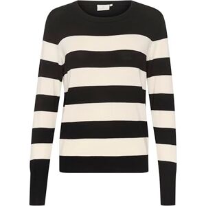 KAFFE Dam smal passform Crew Neck randig långärmad tight stickad tröja, Svart/Turtledove Stripe, S KAFFE Dam smal passform Crew Neck randig långärmad tight stickad tröja, Svart/Turtledove Stripe, S