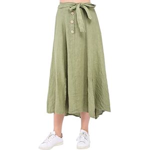 Bonateks Dam kjol 100% linne tillverkad i Italien, lång kjol med knappar med bälte, khaki Claire, Khaki Claire, XL Bonateks Dam kjol 100% linne tillverkad i Italien, lång kjol med knappar med bälte, khaki Claire, Khaki Claire, XL