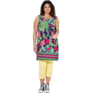 Ulla Popken dam stora storlekar överdimensionerade plus size jerseyklänning, tryckt, A-linje, rund hals, ärmlös, bläck blå, 54-56 Ulla Popken dam stora storlekar överdimensionerade plus size jerseyklänning, tryckt, A-linje, rund hals, ärmlös, bläck blå, 54-56