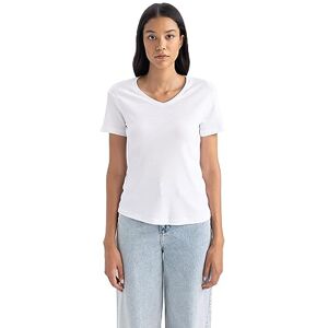 DeFacto dam-t-shirt v-ringad – klassisk baströja för kvinnor – bekväm t-shirt för kvinnor, Vit, XXL DeFacto dam-t-shirt v-ringad – klassisk baströja för kvinnor – bekväm t-shirt för kvinnor, Vit, XXL