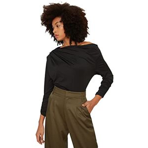 Trendyol Kvinnors svart Kayak Collar Draped stickad blus, XS Trendyol Kvinnors svart Kayak Collar Draped stickad blus, XS