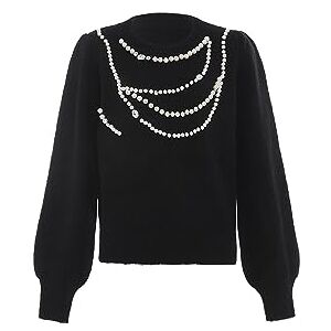 faina damer pärlhalsband dekorativ stil rund hals tröja svart storlek XL/XXL, svart, XL faina damer pärlhalsband dekorativ stil rund hals tröja svart storlek XL/XXL, svart, XL