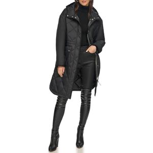 DKNY Damer Button Down Long Quilted Coat Quilt, svart, S DKNY Damer Button Down Long Quilted Coat Quilt, svart, S