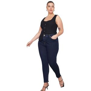 Trendyol kvinnor plus size hög midja smal passform plus size jeans, Mörkblått, 50 Plus Trendyol kvinnor plus size hög midja smal passform plus size jeans, Mörkblått, 50 Plus