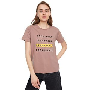 Trendyol Dam vanlig basic rundhalsad stickad T-shirt, Mink-färg, XS Trendyol Dam vanlig basic rundhalsad stickad T-shirt, Mink-färg, XS