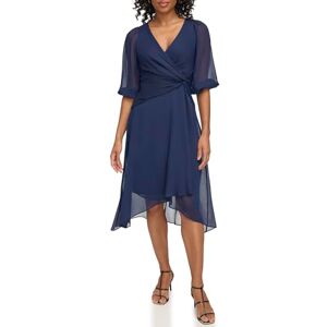 DKNY Women's 3/4 Balloon Sleeve Twist Front Chiffon Midi Dress, Midnight Navy, 10 DKNY Women's 3/4 Balloon Sleeve Twist Front Chiffon Midi Dress, Midnight Navy, 10
