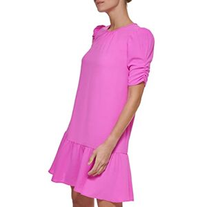 DKNY Damers trapets med luktade ärmar och ruffle hemmaklänning, kosmisk rosa, 4 DKNY Damers trapets med luktade ärmar och ruffle hemmaklänning, kosmisk rosa, 4