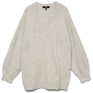 VERO MODA dam Vmleaf Ls lång V-hals tröja linne stickad tröja, Ljusgrå melange, S VERO MODA dam Vmleaf Ls lång V-hals tröja linne stickad tröja, Ljusgrå melange, S