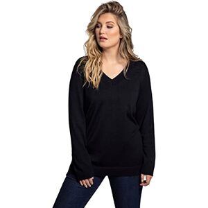 Ulla Popken dam, V-hals, långärmad, mjuk finstickad tröja, marinblå, 46/48 SE Ulla Popken dam, V-hals, långärmad, mjuk finstickad tröja, marinblå, 46/48 SE