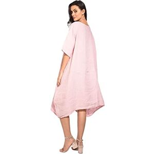 Bonateks Damklänning 100% linne tillverkad i Italien, lång klänning med rund hals och vikbar framtill kort ärm, satin, storlek: M, Satin, M Bonateks Damklänning 100% linne tillverkad i Italien, lång klänning med rund hals och vikbar framtill kort ärm, satin, storlek: M, Satin, M