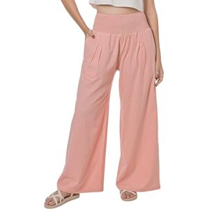 Lofbaz dam sommar flödande bomull linne palazzo breda byxor strand hög midja byxor boho långa loungebyxor med fickor, Rosa träros, S Lofbaz dam sommar flödande bomull linne palazzo breda byxor strand hög midja byxor boho långa loungebyxor med fickor, Rosa träros, S