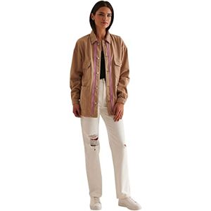 NA-KD dam randig detaljjacka lätt bomullsjacka, Mörk beige, 38 NA-KD dam randig detaljjacka lätt bomullsjacka, Mörk beige, 38
